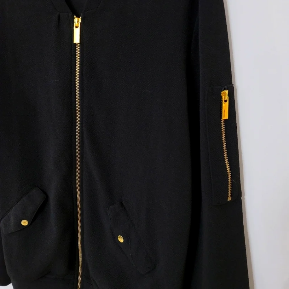 Olivia Blu Black Bomber Jacket With Gold Zipper Detailing​ - Picture 3 of 12
